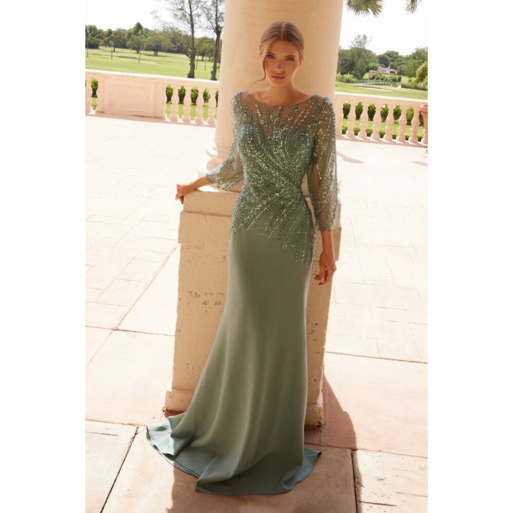 Clearance Size 10 Mother of the Bride Dress with Elegant Beaded 3/4 Sleeve MH137
